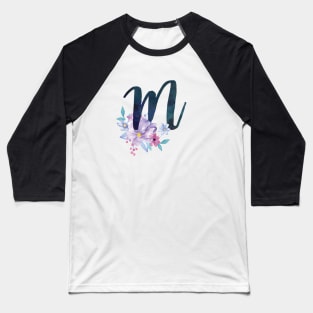 Floral Monogram M Pretty Lilac Bouquet Baseball T-Shirt